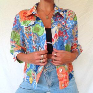 LINEAR MULTICOLOR BUTTON DOWN CARDIGAN SHEER SIZE PL